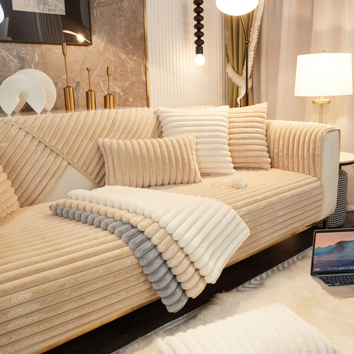 Winter Thickened Rabbit Plush Non-slip Sofa Cushion