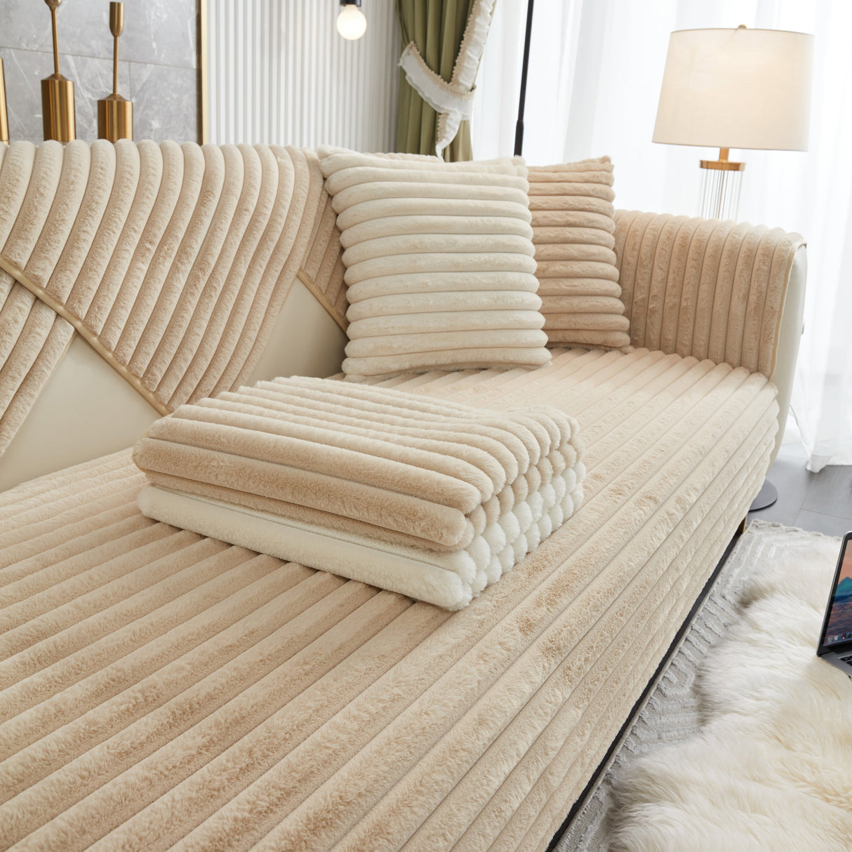Winter Thickened Rabbit Plush Non-slip Sofa Cushion