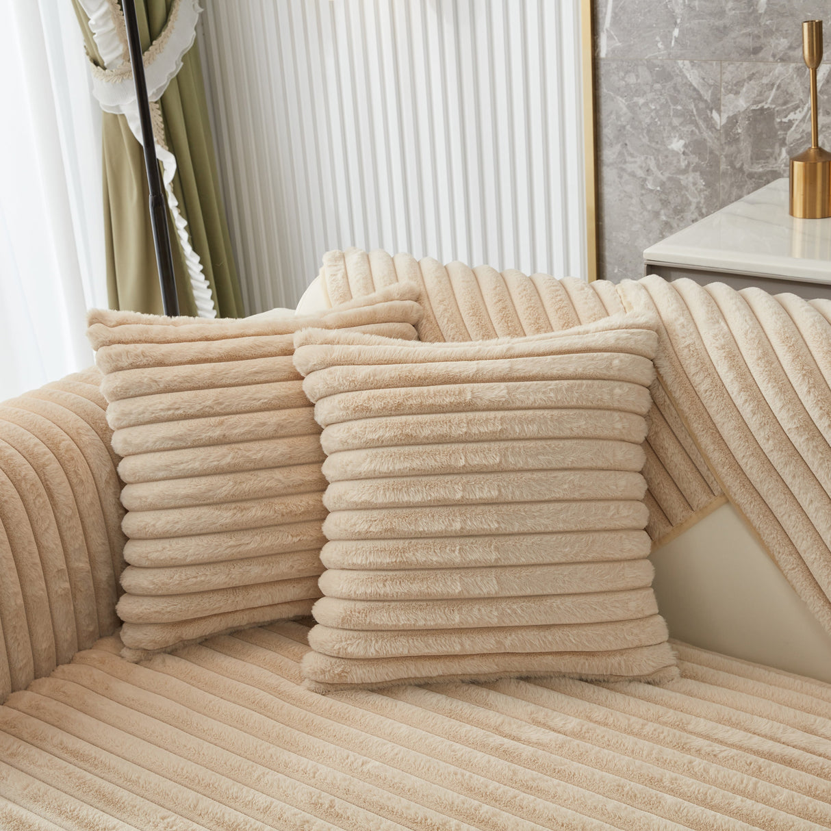 Winter Thickened Rabbit Plush Non-slip Sofa Cushion