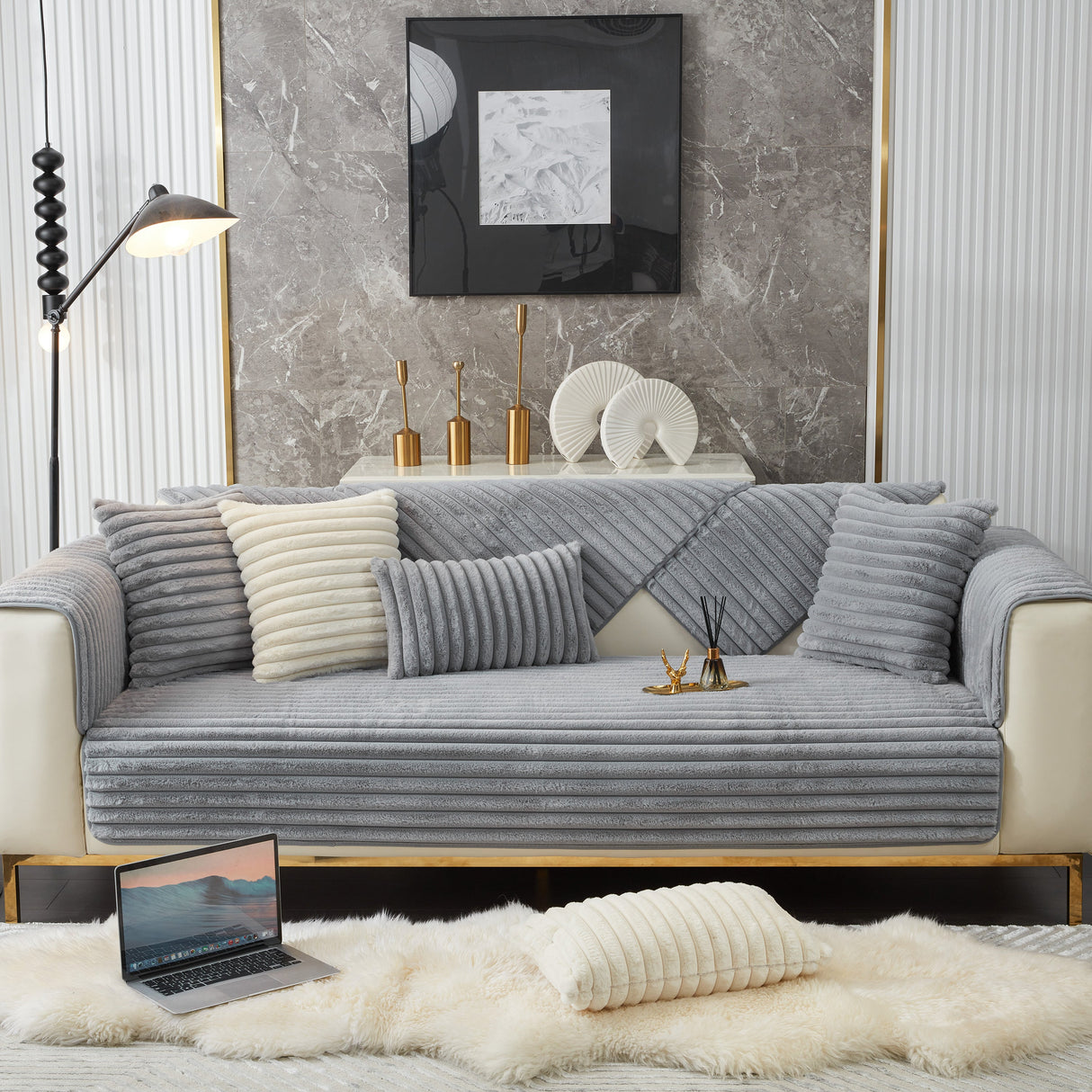 Winter Thickened Rabbit Plush Non-slip Sofa Cushion