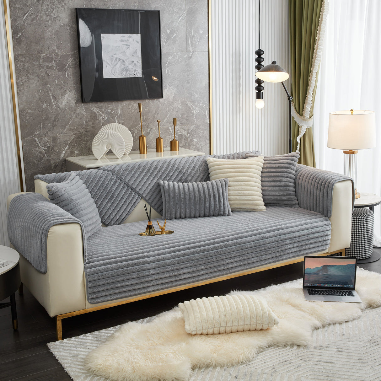 Winter Thickened Rabbit Plush Non-slip Sofa Cushion