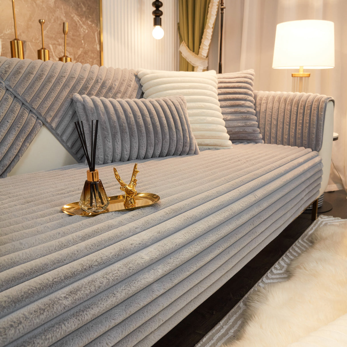 Winter Thickened Rabbit Plush Non-slip Sofa Cushion