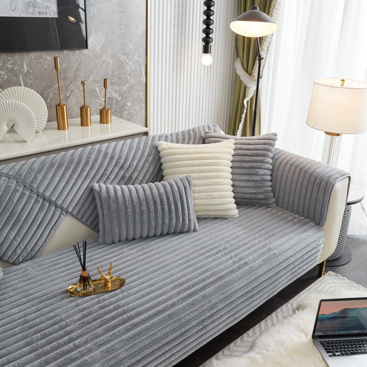 Winter Thickened Rabbit Plush Non-slip Sofa Cushion