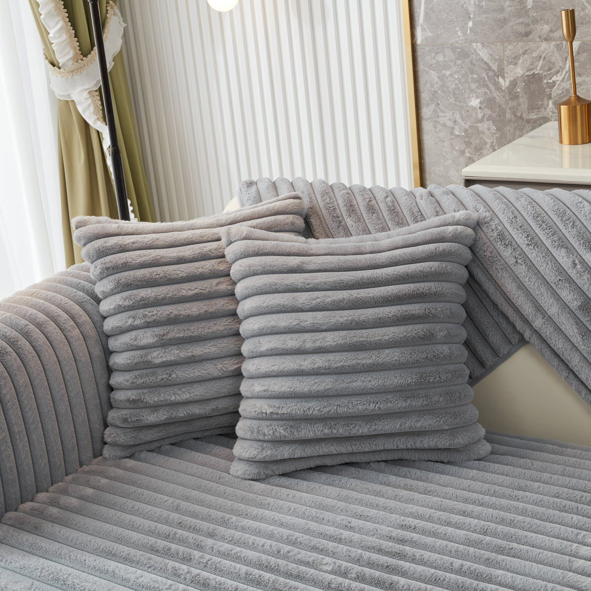 Winter Thickened Rabbit Plush Non-slip Sofa Cushion