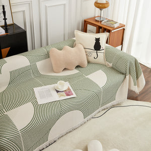 Cotton Jacquard Lucky Gather Sofa Cover Blanket, L Shaped Couch Cover, Sofa Throw Cover