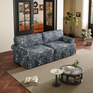 Luxuriously Comfortable Cloud Couch Sofa With Elegant Rolled Arms & Pleated Skirt Design