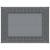 Reversible outdoor rug, 9' x 12' waterproof plastic straw floor mat, black & gray border