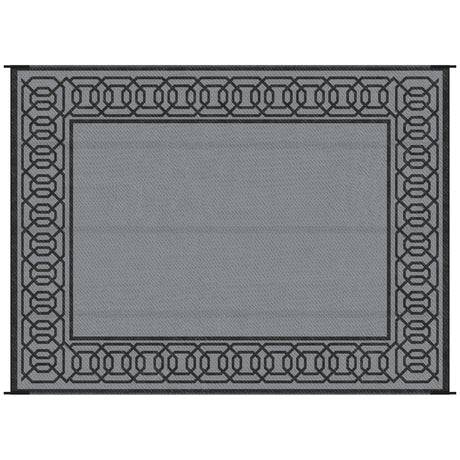 Reversible outdoor rug, 9' x 12' waterproof plastic straw floor mat, black & gray border