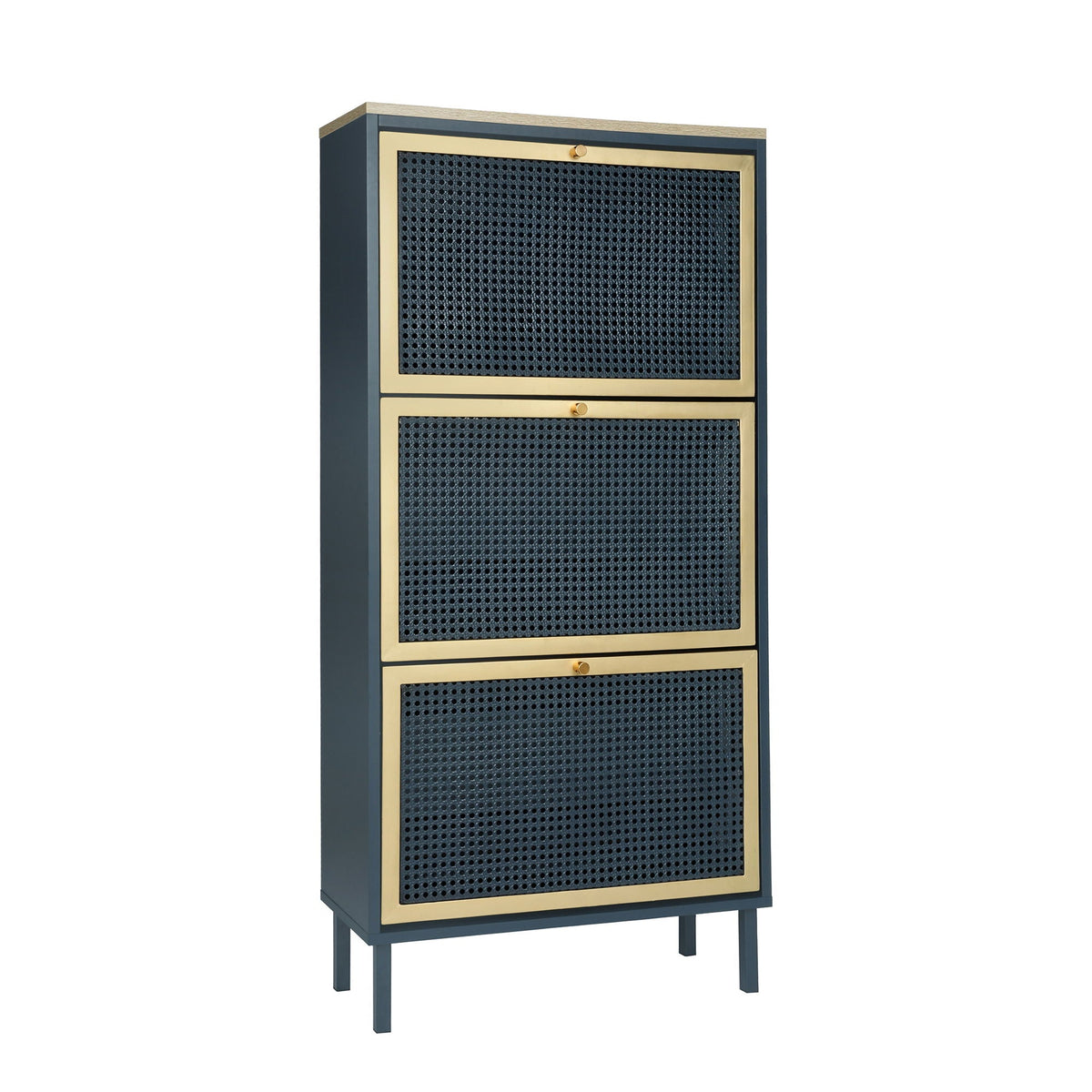 Modern Rattan 3 Door Shoe Rack Cabinet For Entryway