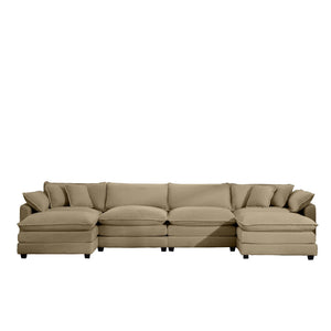 Modern Oversized Modular Cushion Sofa With Ottoman, Low Back, Deep Seating Sofa Set
