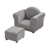 Kids Gray Velvet Upholstered Chair with Ottoman