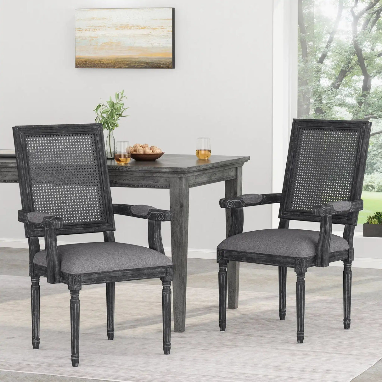 Elegant French Country Style Dining Chair With Cane Backrest