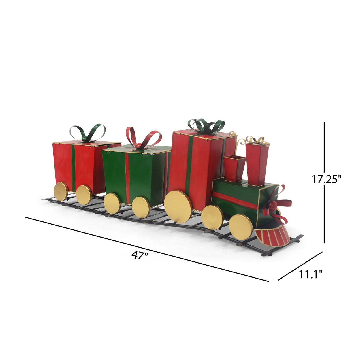 Festive Iron Train Decor with Gift-Shaped Carriages