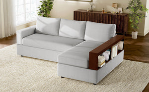 87.4' Sectional Sofa with Reversible Armrests Gray Chenille Upholstery