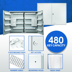 Adjustable Key Cabinet with Lock - Multiple Sizes, Gray or Black