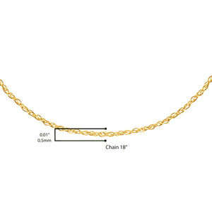 Solid 10K Yellow Gold 0.5mm Slim and Dainty Unisex 18" Rope Chain Necklace