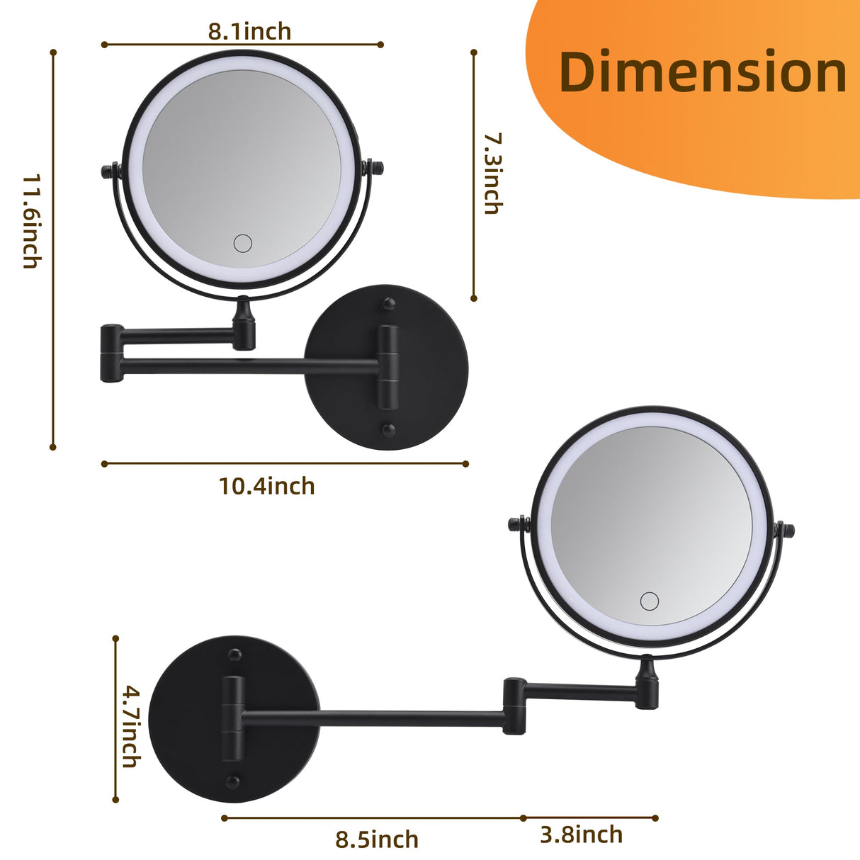 Rechargeable Wall Mounted Makeup Mirror 8'' Magnifying Mirror