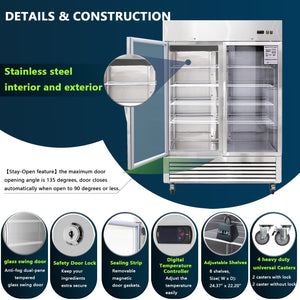 54"W Commercial Refrigerator with Glass Doors