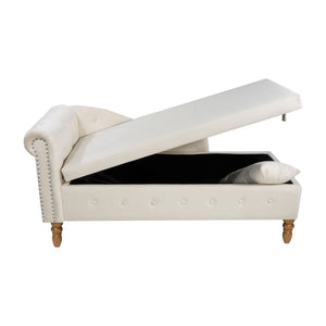 Chaise Lounge Indoor, Lounge Chair For Bedroom With Storage & Pillow, Modern Upholstered Rolled Arm Chase Lounge For Sleeping With Nailhead Trim For Living Room Bedroom Office