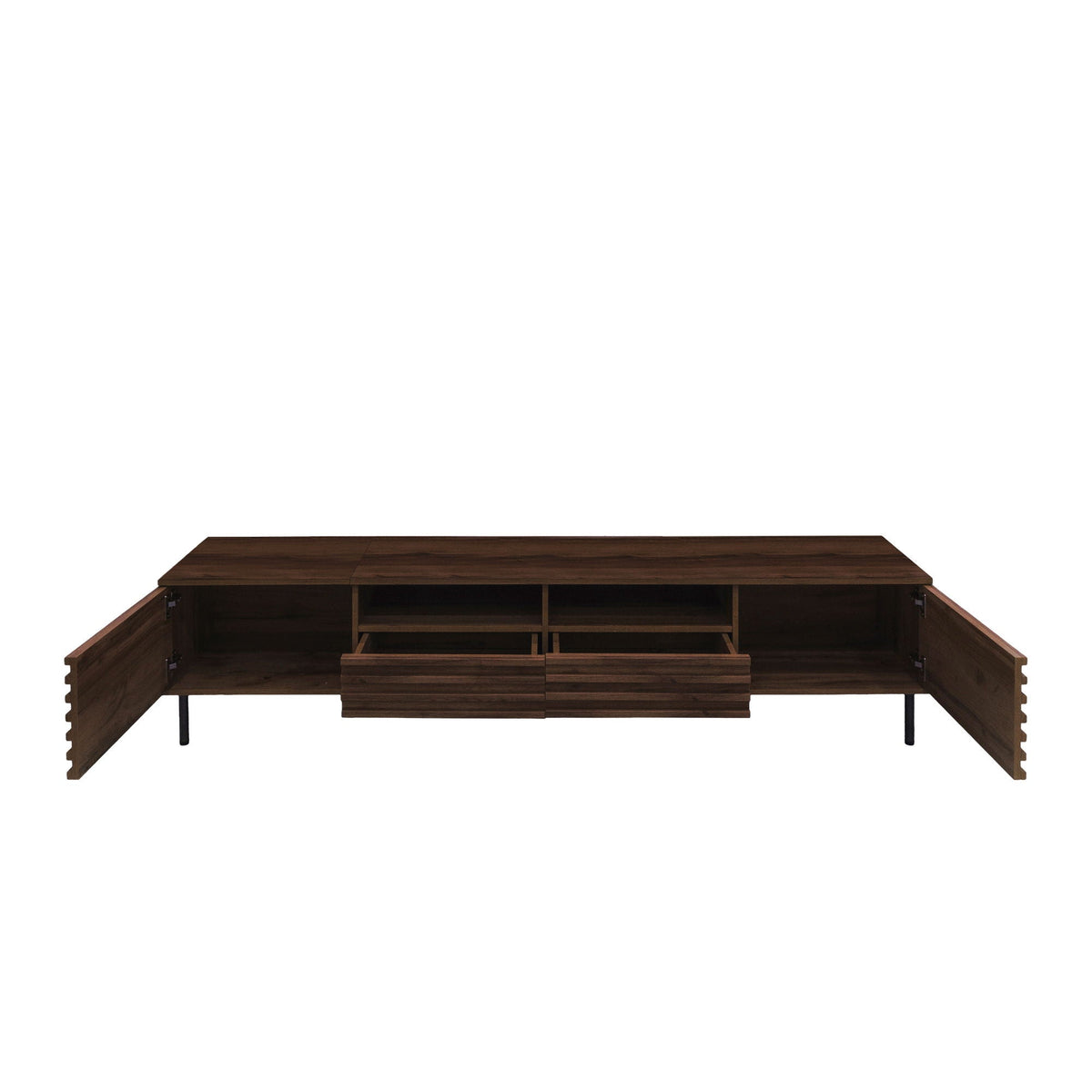 Walnut TV Stand for TVs Up to 85" with Closed Storage and Soft Closing Hinges