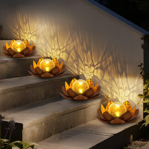 Set of 2 Lotus Solar Garden Lights – Waterproof Cracked Glass Outdoor Decor Lamps