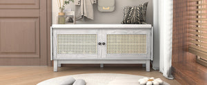 TREXM Boho Rattan Entryway Bench with Storage