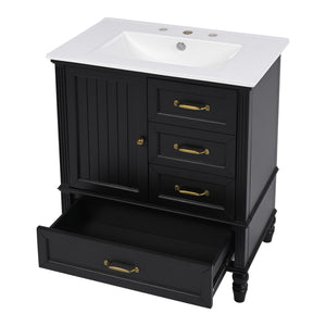 30" Bathroom Vanity With Sink, 3 Drawers, Adjustable Feet