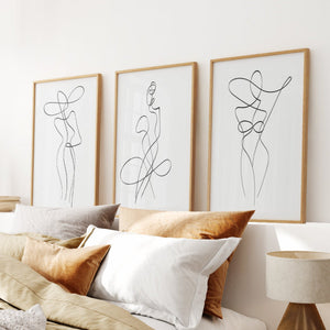 Set of 3 Minimalist Woman One Line Drawing Wall Art Prints