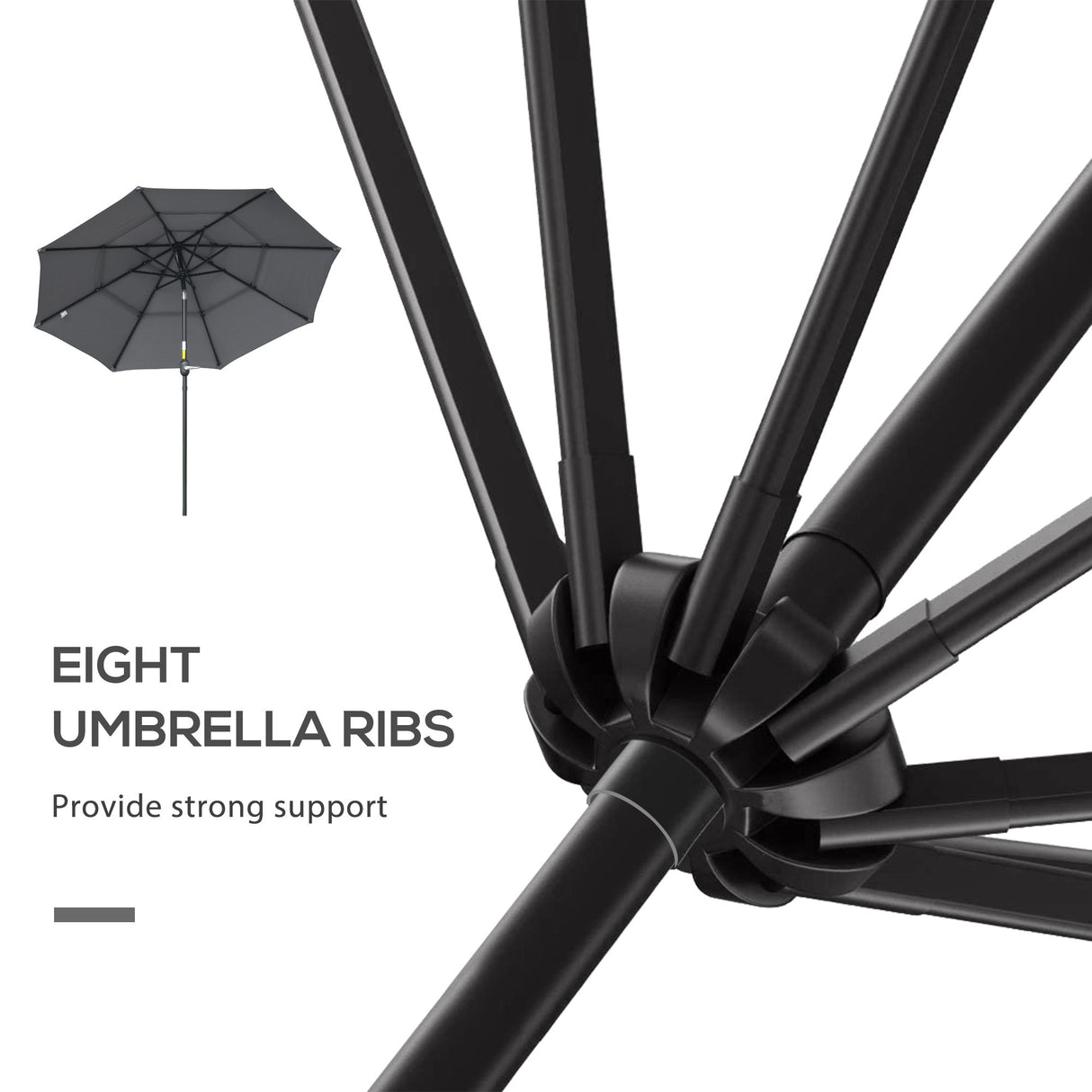 9ft 3 tiers patio umbrella outdoor market umbrella with crank, push button tilt for deck, backyard and lawn, dark gray
