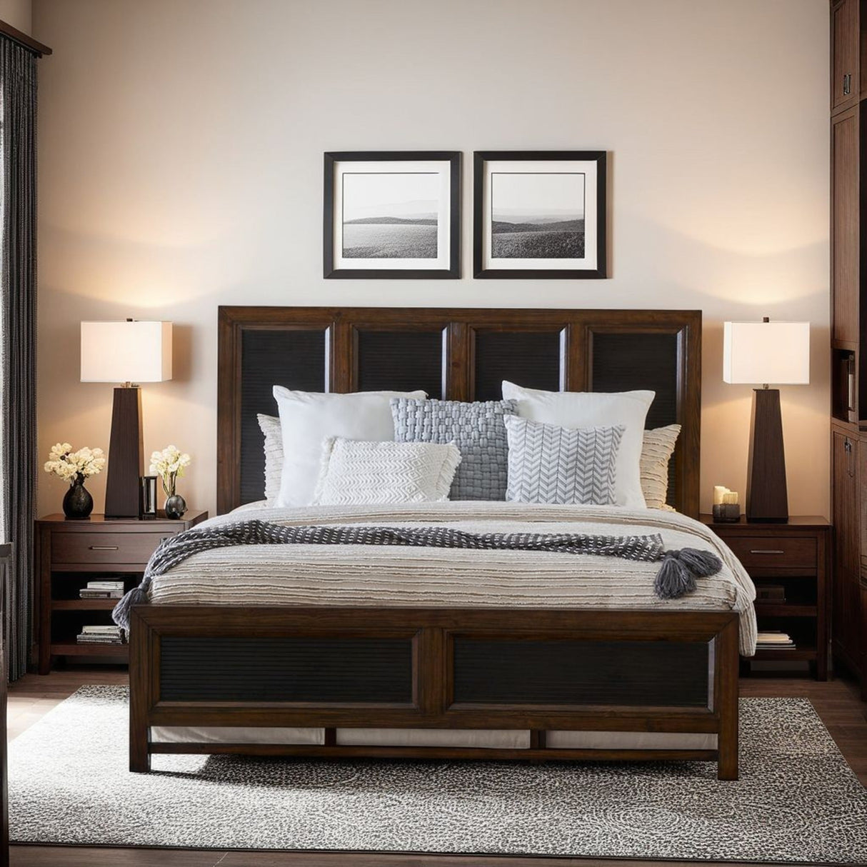 Queen Size Panel Bed Two-Tone Finish