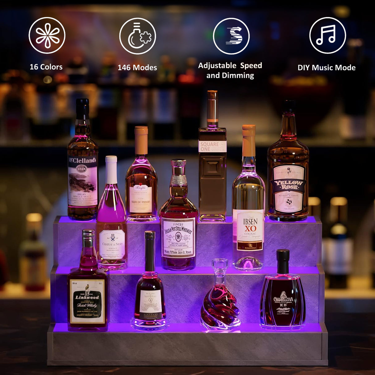 LED Lighted Liquor Bottle Display Shelf, 20 Inch Bar Display Shelf,  Illuminated Bottle Shelf with App & Remote Control