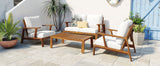Acacia Wood Outdoor Sofa Set for 4 with Cushions and Coffee Table