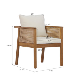 Outdoor Dining Chairs Set of 2 with Acacia Wood and Washable Cushions