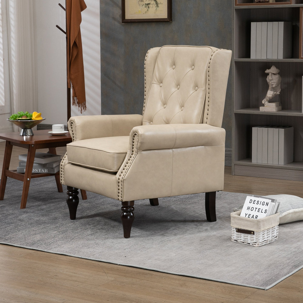 Modern Accent Lounge Chair with Sturdy Wood Legs in Camel PU Leather