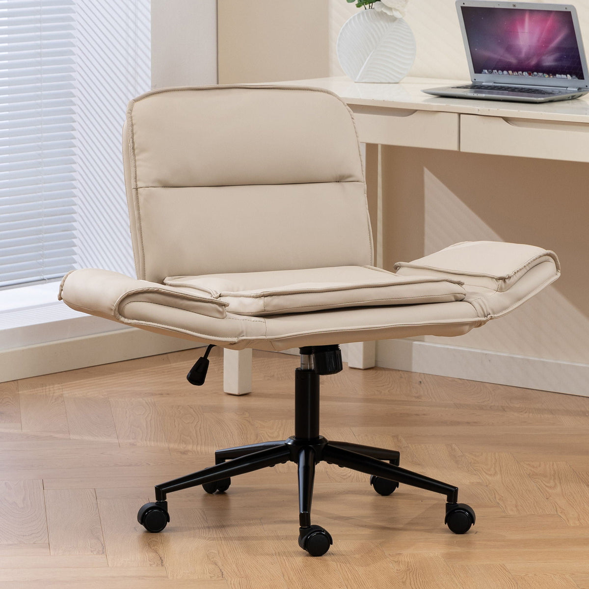 Criss Cross Swivel Desk Chair With Adjustable Armrests & Wheels For Home Office
