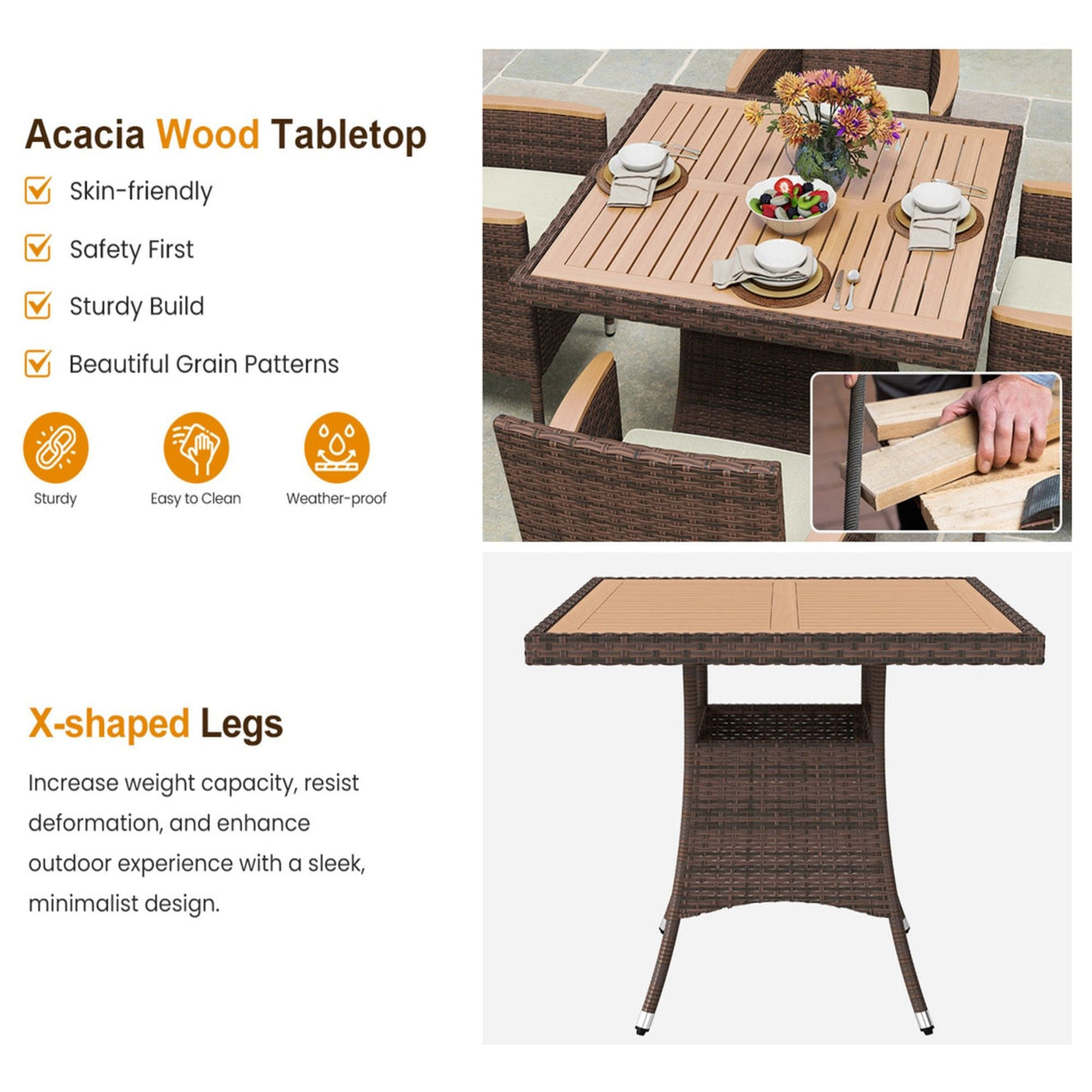 All-Weather Square Rattan Patio Dining Table