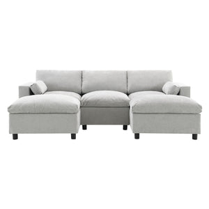 Modular Sectional With Storage Pockets, 5 Seat U Shaped Couch Set With Pillows, Free Combination Modern Cloud Sofa With 2 Movable Ottoman