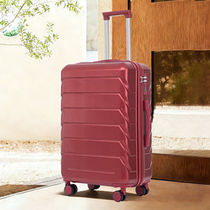28 Inch ABS Hard Shell Large Travel Checked Luggage - Wine Red