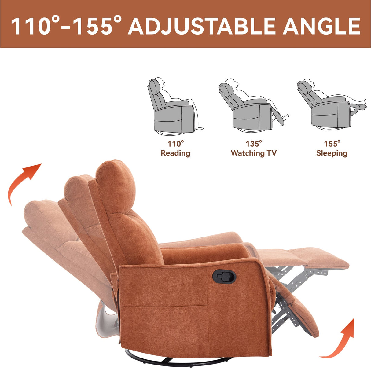 Heat Massage Manual Recliner Chair with Rocker & Swivel
