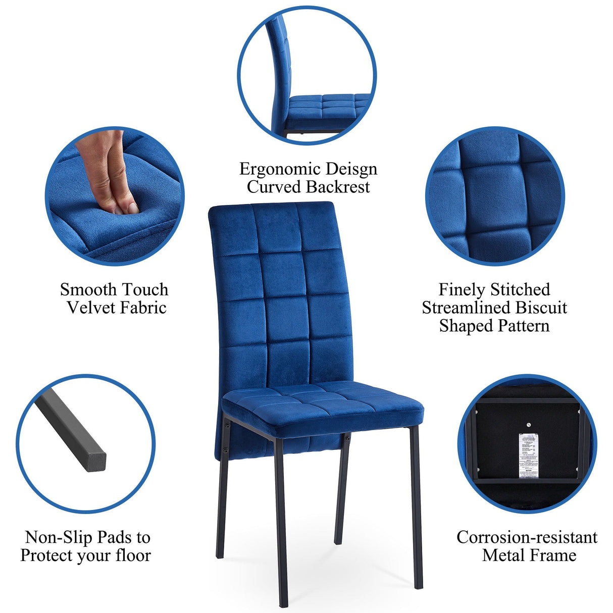 High Back Nordic Dining Chair Modern Fabric Chair With Legs (Set of 2)