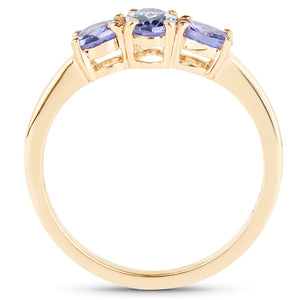 18K Yellow Gold Plated 0.90 Carat Genuine Tanzanite .925 Sterling Silver Ring
