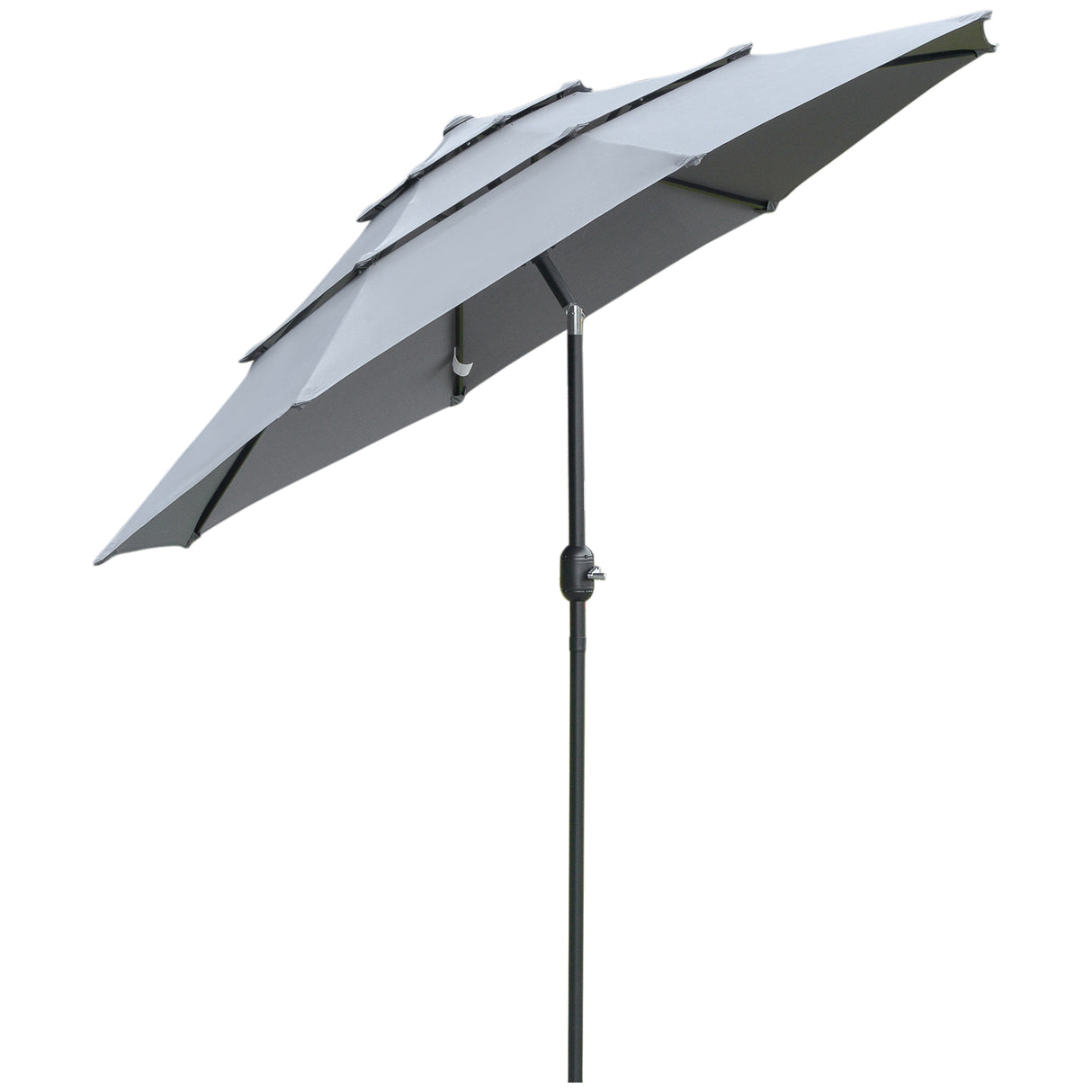 9ft 3 tiers patio umbrella outdoor market umbrella with crank, push button tilt for deck, backyard and lawn, dark gray