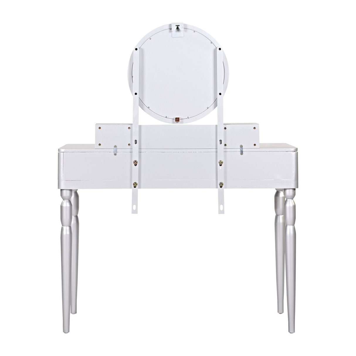 Luxury Vanity Desk With Round Mirror Height Adjustable Dressing Table Set Engineered Wood - Silver