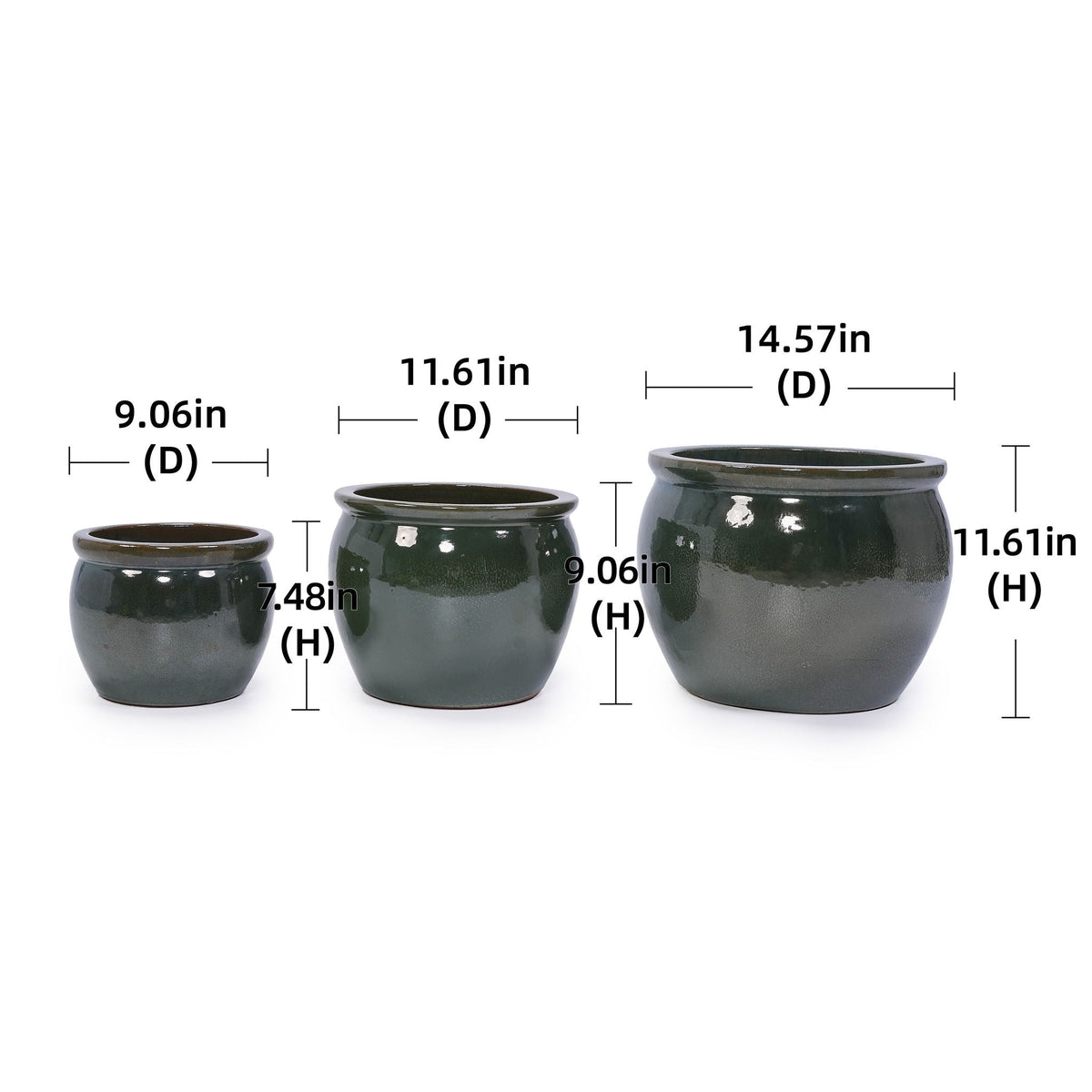 3-Piece Ceramic Planter Set with Drainage – Dark Red or Dark Green