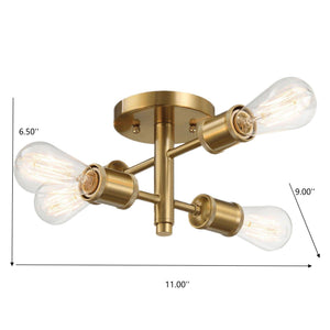 Ephemeral - 4 Lights Semi Flush Mount Ceiling Pendant - Antique Brass / Clear / Gold