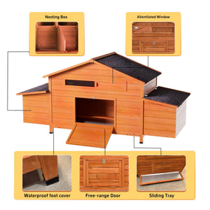 70" Large Wooden Chicken Coop with Nesting Boxes - Brick Red