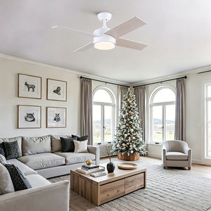 Ceiling Fan With Remote Control, Reversible DC Motor, 6 Speeds, 3 Dimmable LED, Quiet Timer For Indoor - White
