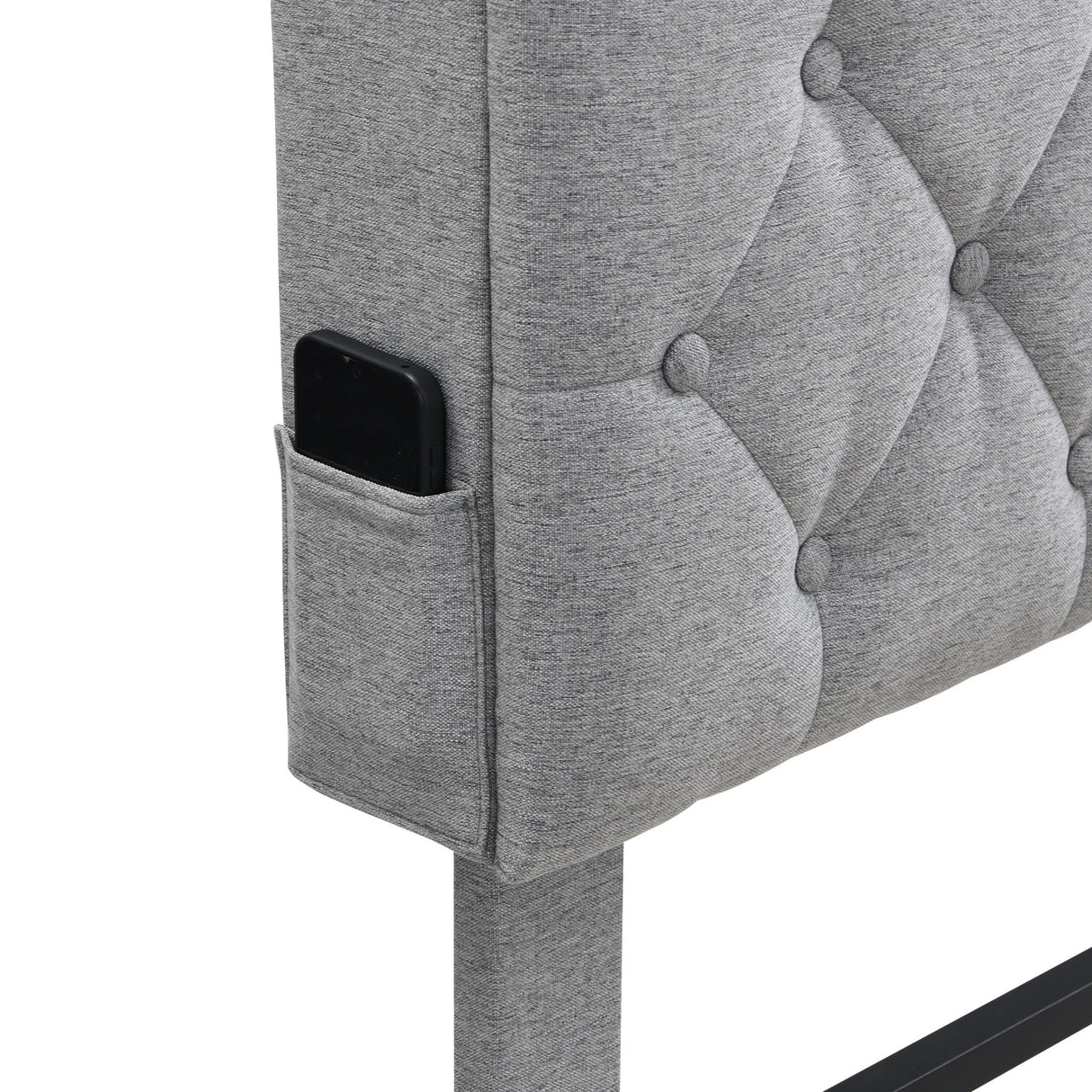 Modern Upholstered Platform Bed Frame With Button Tufted Headboard And USB Ports