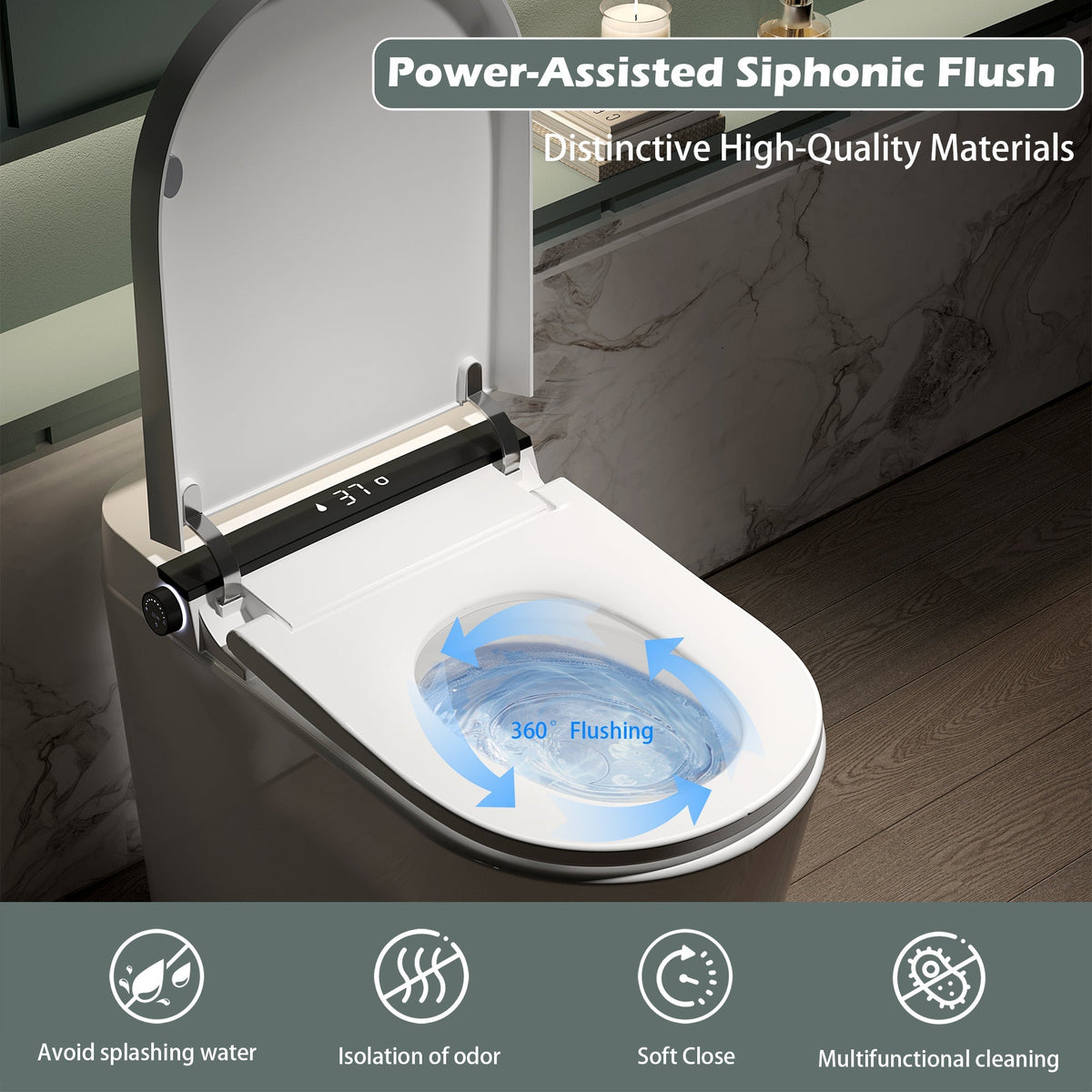 Smart Toilet With Bidet Built-In and Auto Flush - White