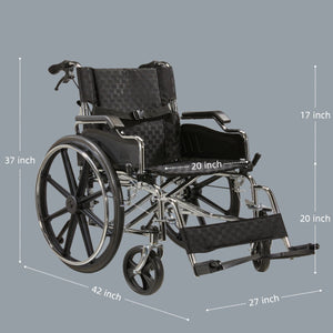 Heavy-Duty Manual Wheelchair for Adults with Double X Support - Black or Pearl Silver
